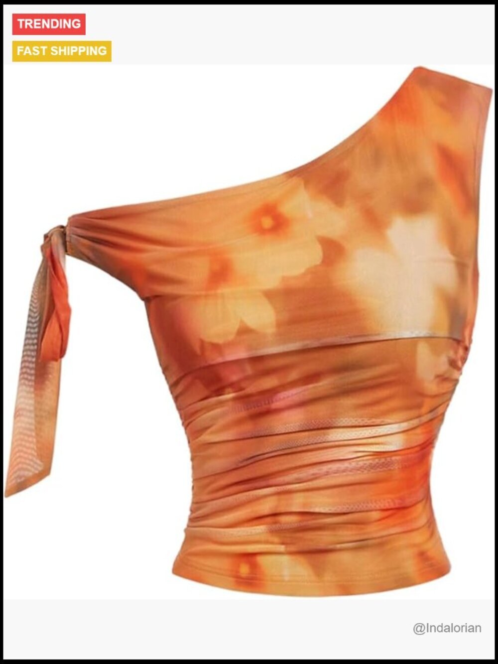 Floral Mesh One Shoulder Crop Top Tie Dye Sleeveless Asymmetrical